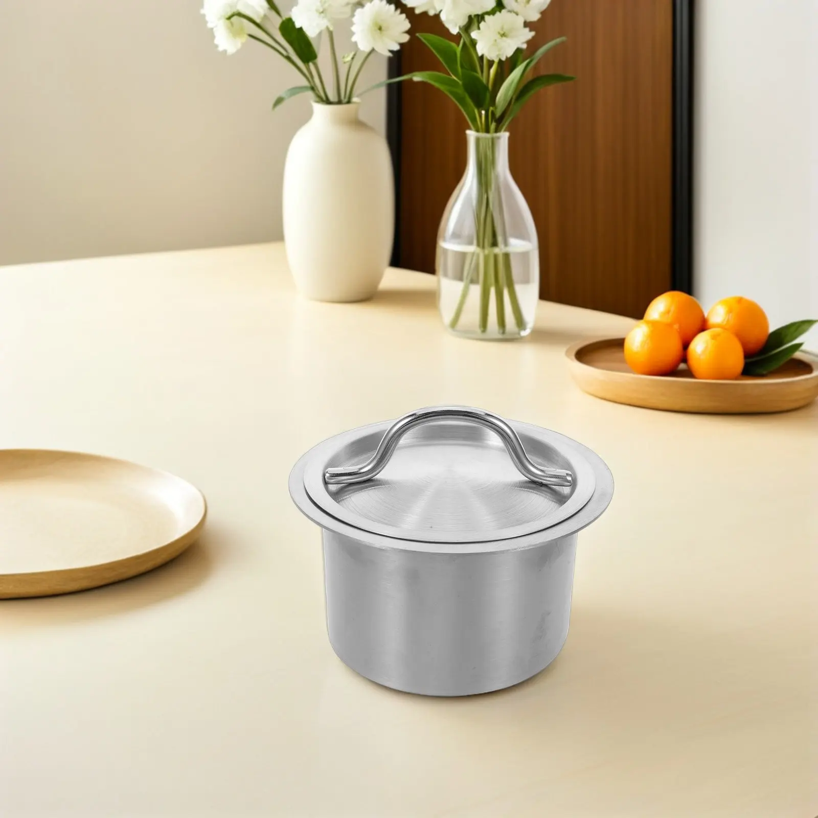 Stainless Steel Kitchen Trash Delivery Hole Built-in Countertop Embedded Waste Chute Lid Recessed Garbage Cover