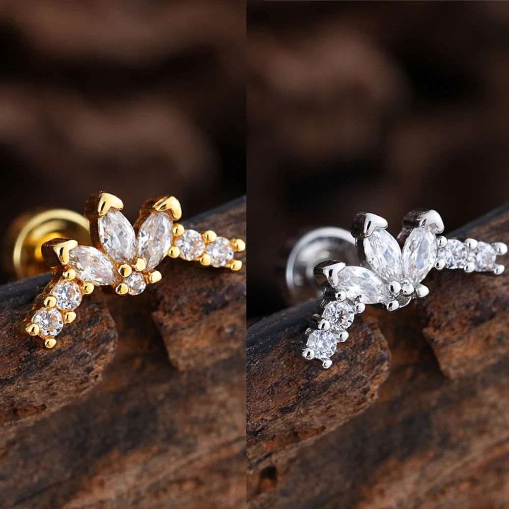 1 Stück Hypoallergene Ohrstecker Piercing Oreja Stahl Schmetterling Stern Mini Ohrring mit Schraubverschluss Helix Tragus Piercing Schmuck für Frauen – Detail 18