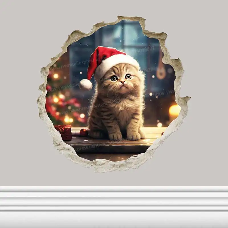 

Christmas Mouse In Hole Wall Sticker Bedroom Entrance Living Room Porch Home Decora Waterproof Decals Stickers M1446