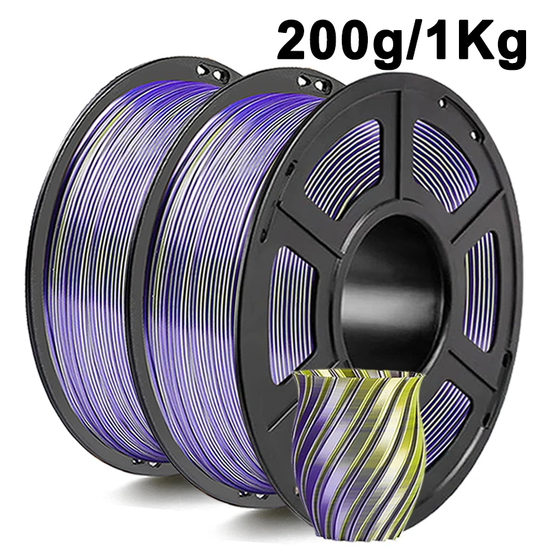 Two Color Silk yellow purple PLA 3D Printer Filament 200g 3D Printing Material 1.75mm Magic Sublimation Duotone Dual Color 1Kg