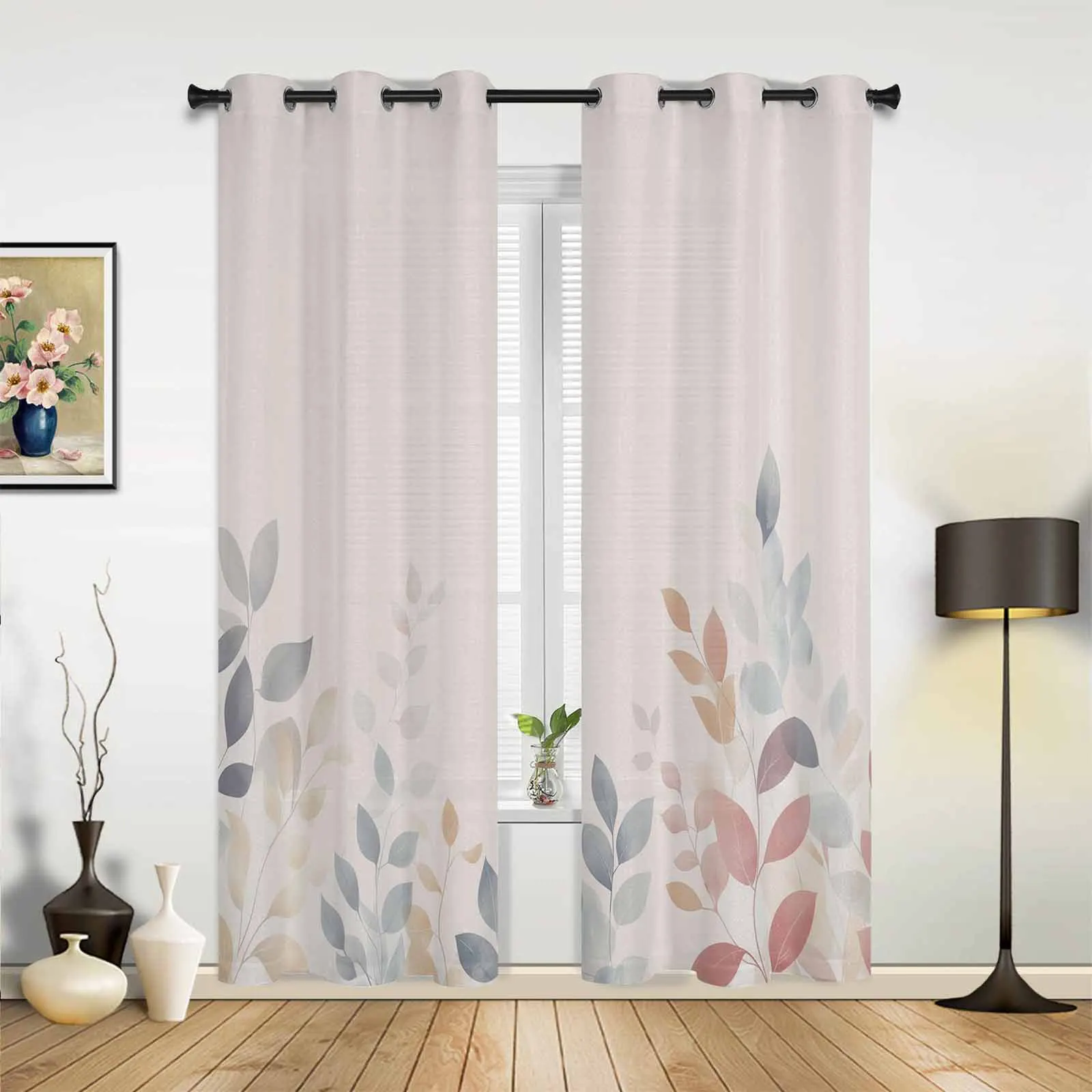 Plant Watercolor Hand Drawn Window Curtains Printing Curtains for Living Room Modern Design Bedroom Decor Drapes