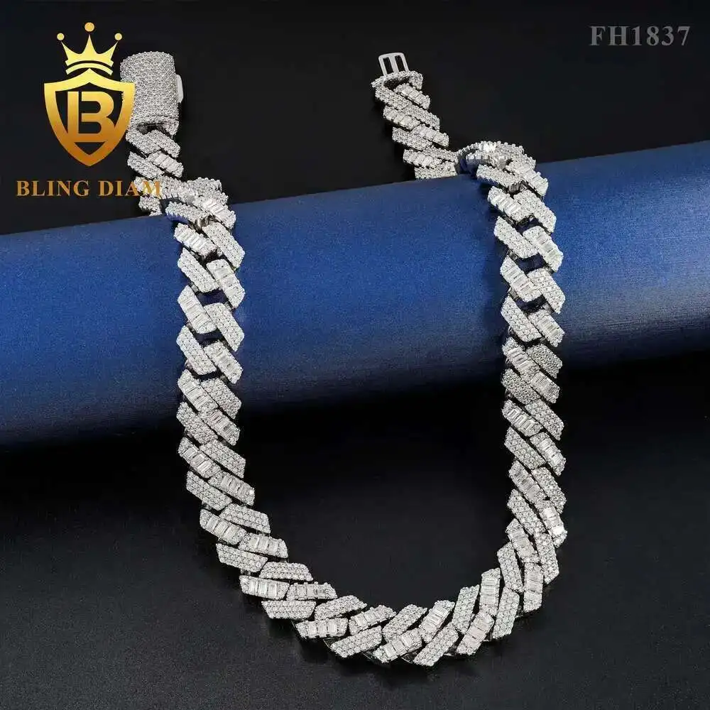 

Fine Jewelry 15mm Mix Cut Moissanite Cuban Chain Necklace 3 Row Iced Out Hip Hop Cuban Link Bracelet Pass Diamond Tester for Men