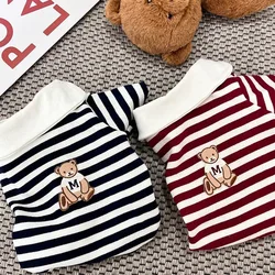 Pet T-shirt Striped Hoodie Cute Teddy Bear Lapel Base Shirt Teddy Bear Small Dog Cat Schnauzer Yorkshire Shamarzis Dog Clothes