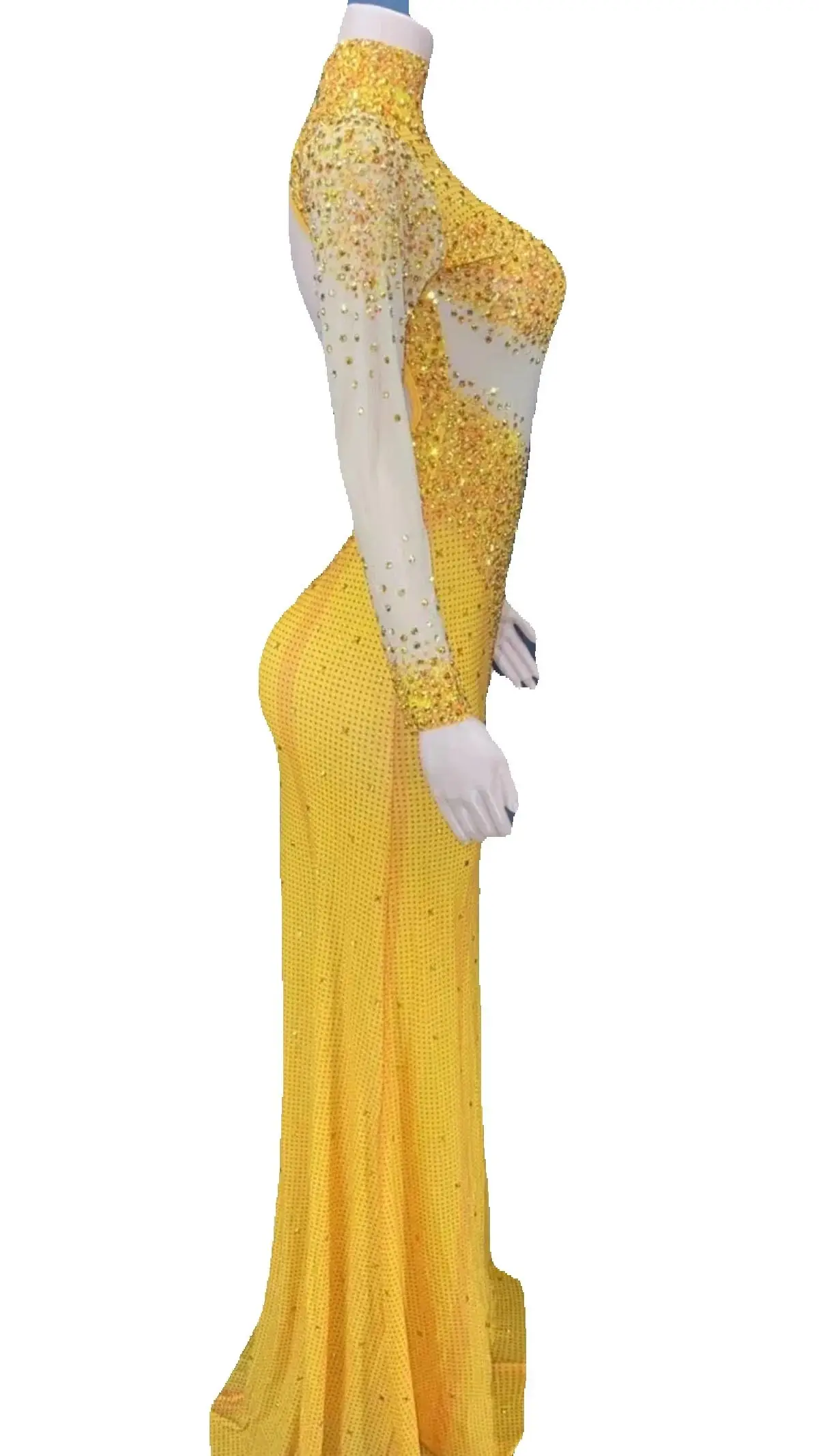 ZD  Latest Summer Dresses Sparkling Golden Diamonds Dress Sequin Yellow Dress Sexy Trailing Ball Prom
