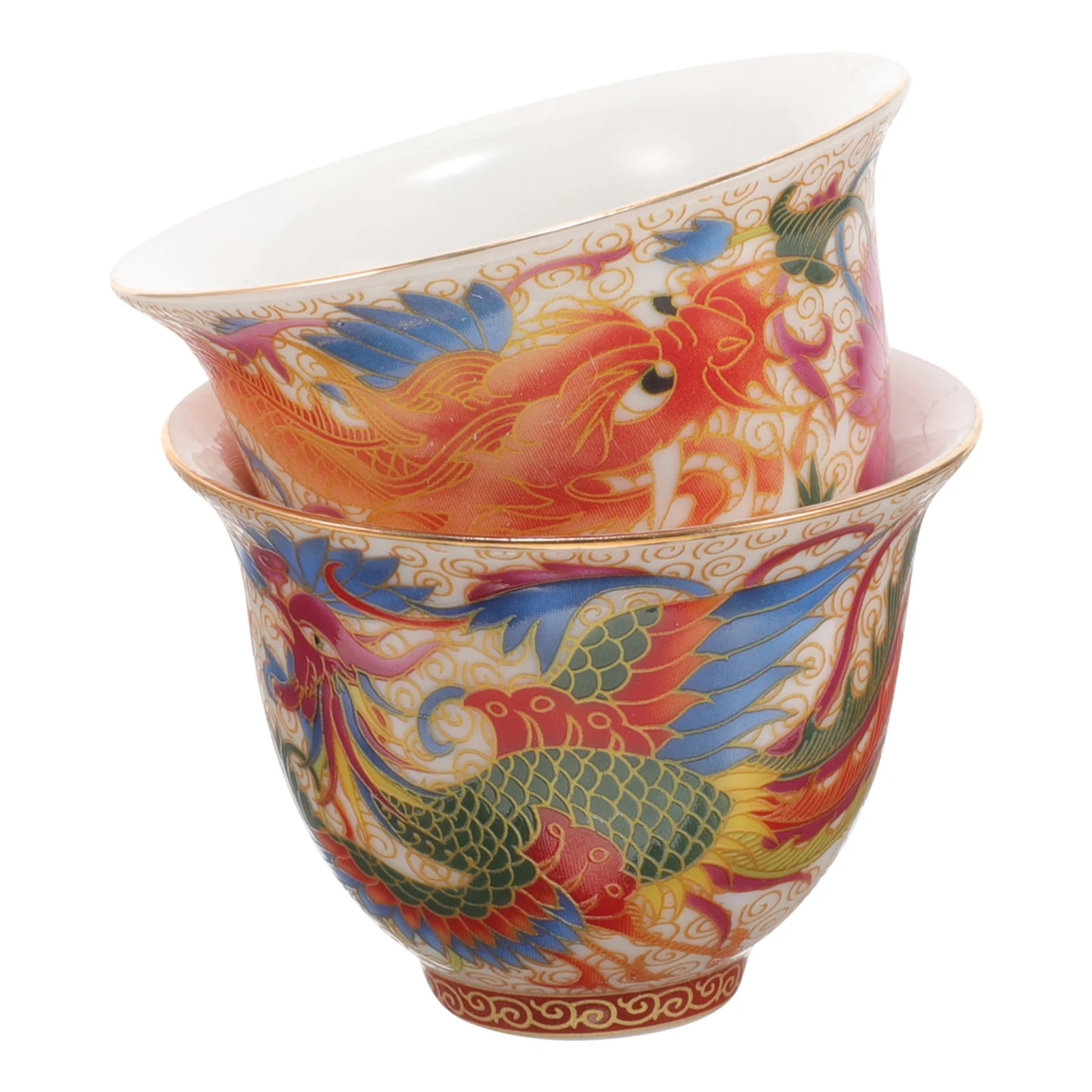 

1 Pair Dragon Phoenix Enamel Ceramic Kung Fu Tea Cups Vintage Chinese Wedding Wine Mugs Small Ceramic Drinkware Tea Cup Set