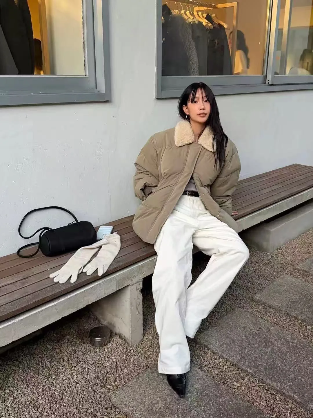 PREON Women's Casual Du down Puffer Jaet with Fur Collar All-Match Autumn Winter New Sle Commute Sle Long Sve