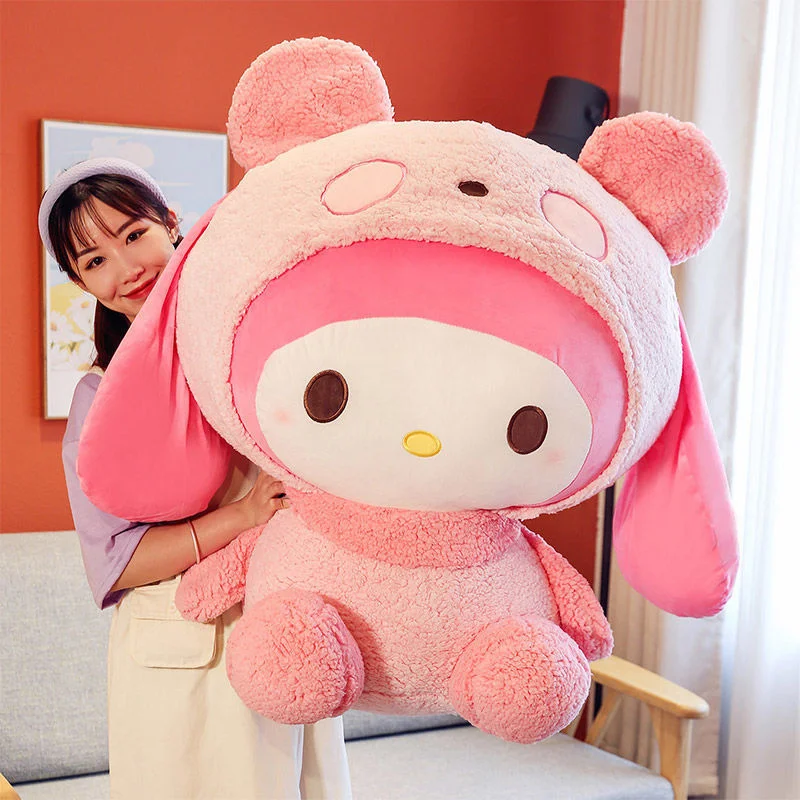 Oversized Sanrio Mymelody Transformeren In Een Panda Sierkussen Plushie Gevulde Kawaii Pop Knuffel Kuromi Hellokitty Pluche Gift