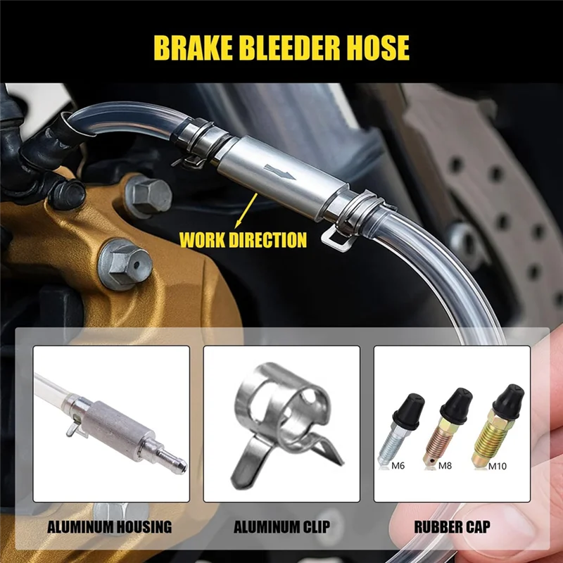 Dependable-Universal Brake Fluid Bleeder-Brake Bleeder Hose-One Way Check Valve Tube Bleeding For Car Motorcycle Clutch Tool Kit - view 3