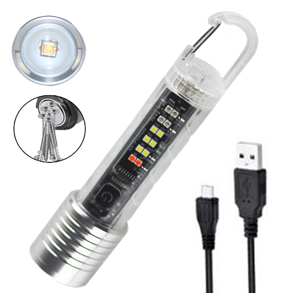 

Portable Strong Light LED Flashlight Zoom Work Light with Hook Zoom Type-C Rechargeable Torch Waterproof Camping Lantern