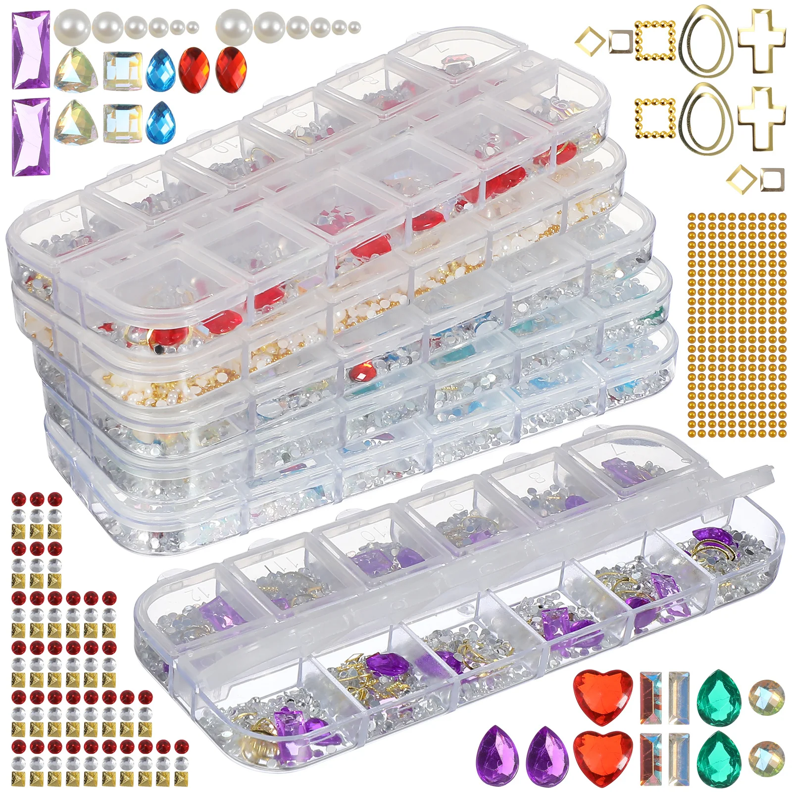 12 griglie scatola di strisce decorazioni con strass toppe in vetro perlato stile misto manicure accessori per nail art toppe con strass lucidi