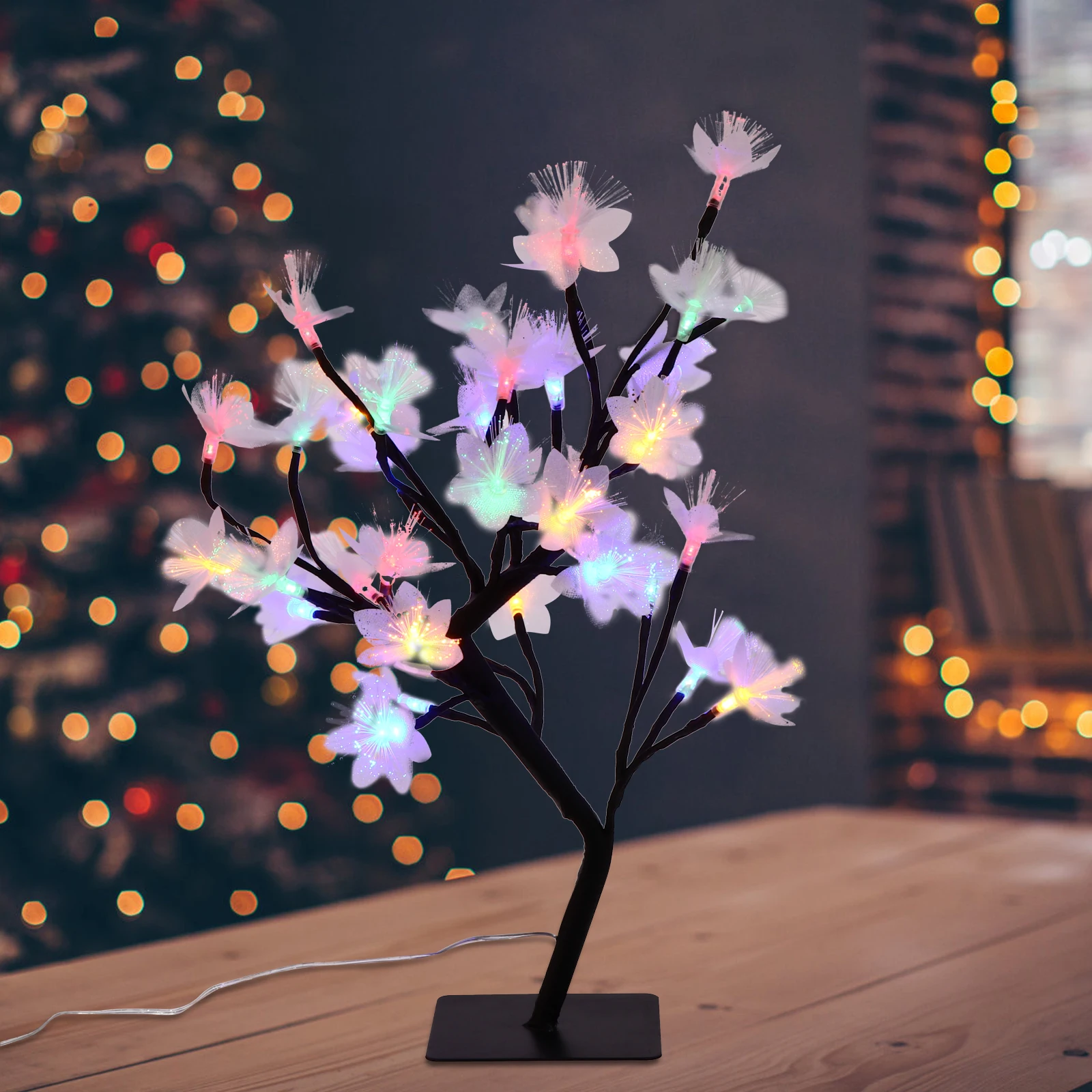 1pc Fiber Optic Flower Tree Light Usb Powered Color Changing Led Desktop Lamp For Bedroom Office Wedding Christmas Decor