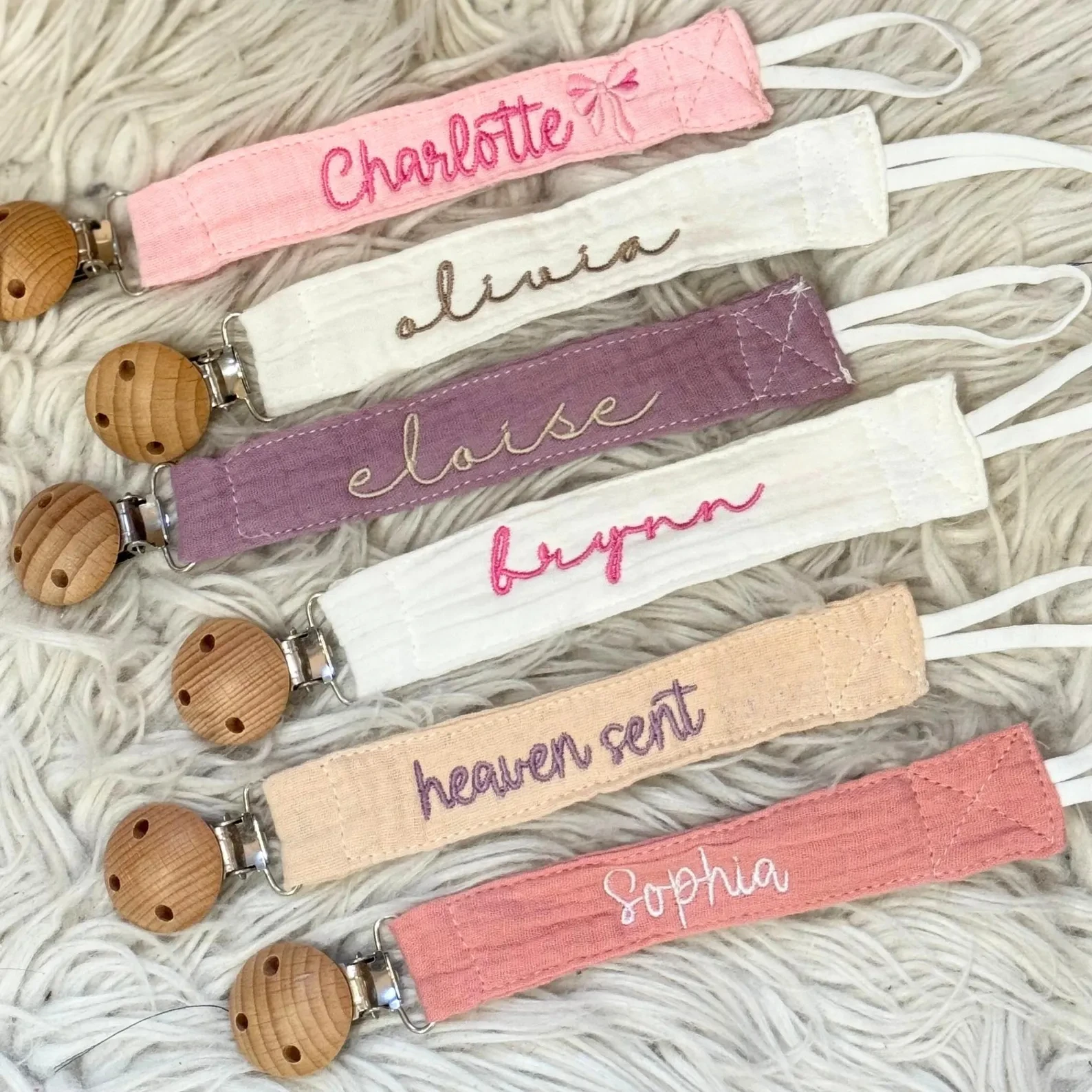 Clip para Chupón con Nombre Bordado para Bebé, Clip para Chupón de Tela Personalizado con Clip de Madera para Bebés, Regalo para Baby Shower