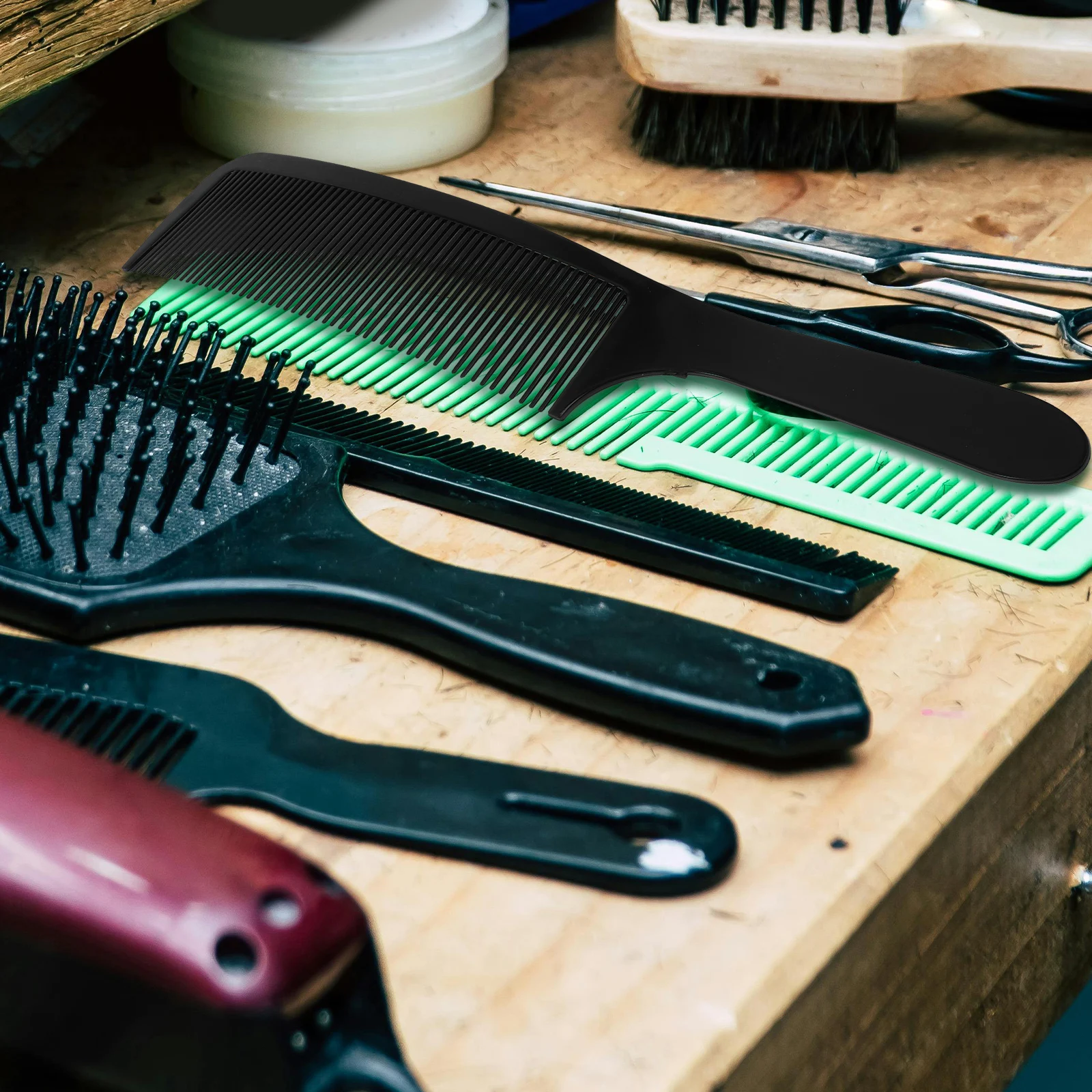 

2pcs Professional Barber Comb Set Curved Flat Top Measuring Detangling Fade Styling Combs For Men Women Wet Curly Hair Use