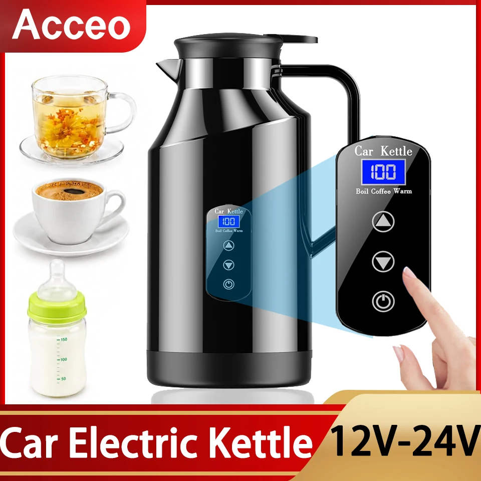 Portable Electric Car Kettle 12V 24V 1200ml Water Boiler Stainless Steel Travel Heating Cup Car Coffee Cup Warmer For Auto Truck