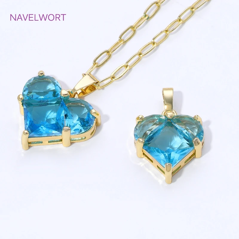 2 Size 18K Gold Plated Brass Heart-Shaped Charms Pendants For Necklace,Clear Crystal Charms For Jewelry Making,DIY Accessories
