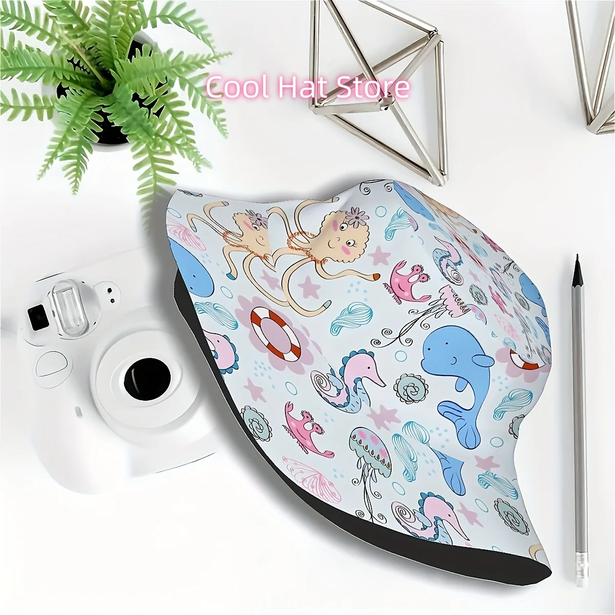 1pc & s Marine Life Bucket Hat - Unisex Fisherman with Nemo, Shark, Seahorse & Dolphin Print, Wide Brim for Beach, Fishing, Hiki