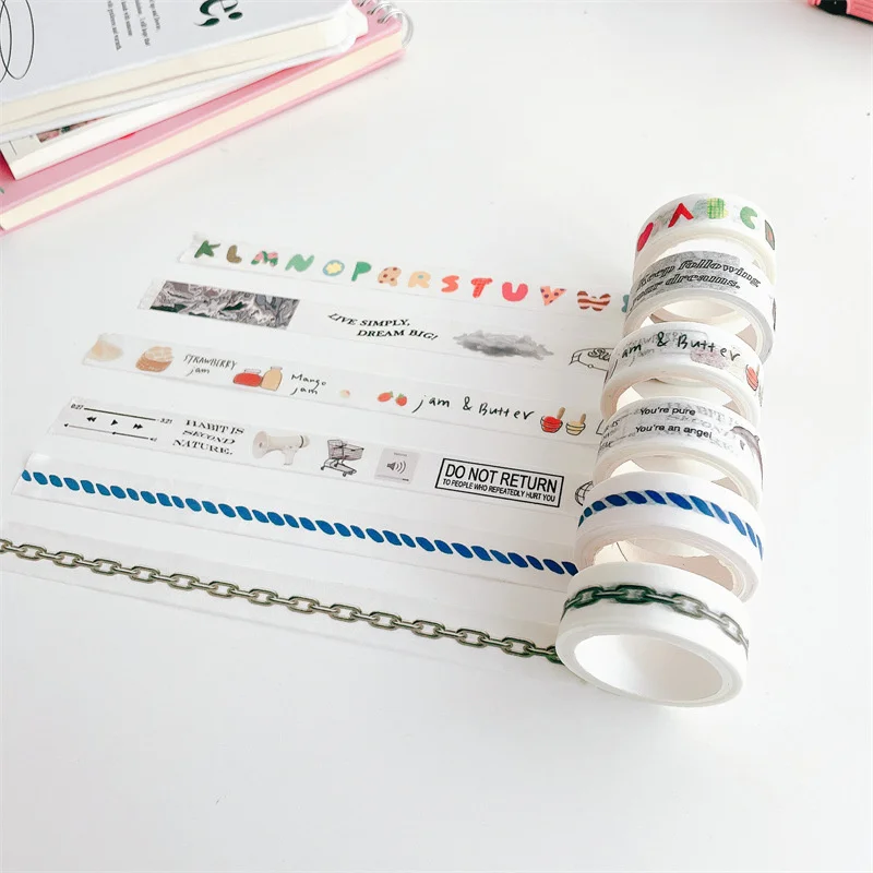 Ins Color Letters Washi Tape, Simples Bonito Adesivo De Vedação, Papelaria Fita Decorativa Criativa, Material DIY Scrapbook, 5m