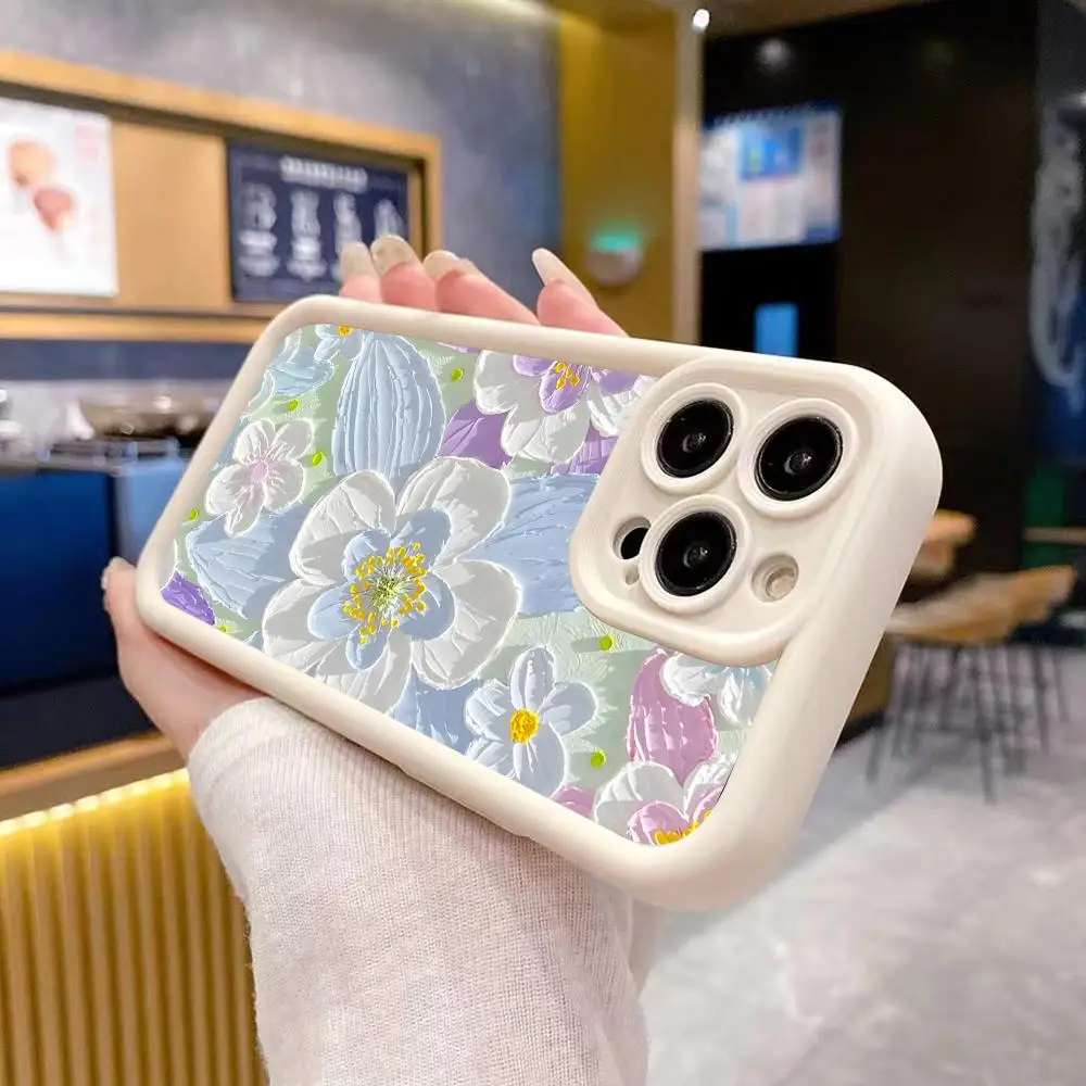 

Oil Painting Flower Thicken TPU Mobile Phone Case for iPhone 17 16 15 14 13 12 11 Air Pro Max Plus Colorful Cover