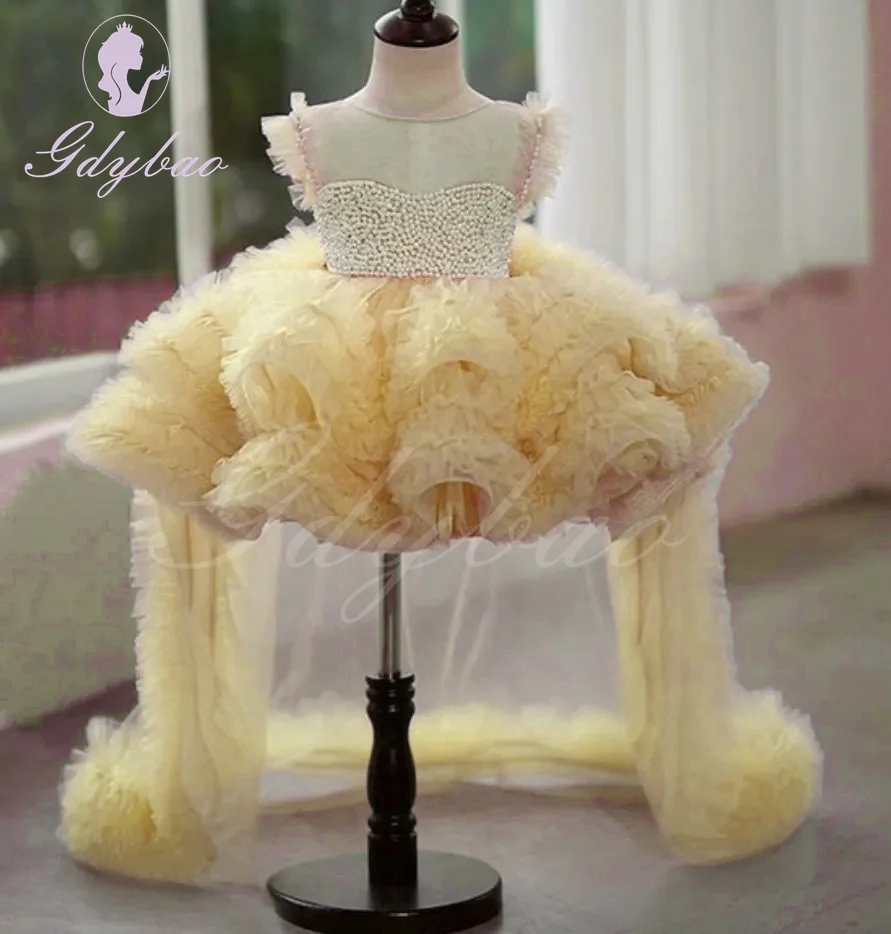 Lovely Flower Girl Dresses for Wedding Beaded Sequins Ruffles Sleeveless Girl Kids Birthday Party First Holy Communion Gown