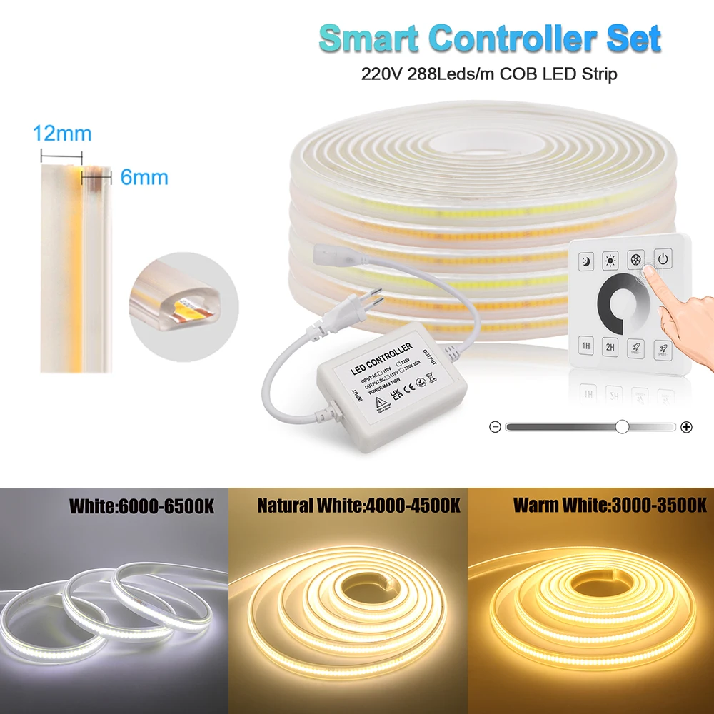 Tuya WIFI Alexa Control Dimmerable AC 220V COB Strip IP65 Waterproof Bluetooth Flexible Ribbon Stripe Chain Tape LED Light