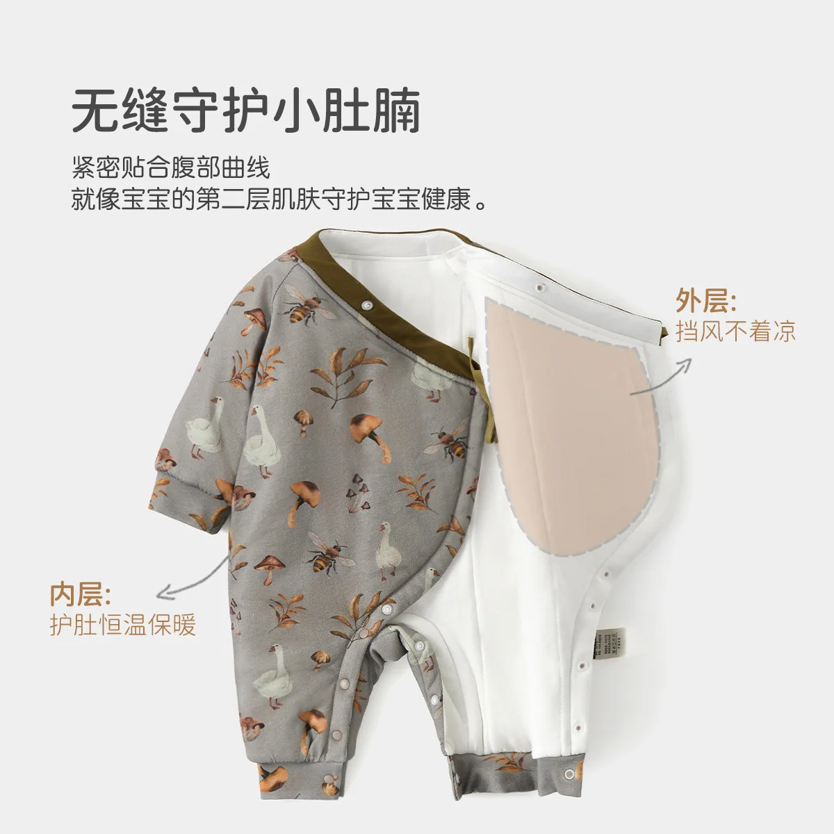 ‌ 新生児用コットン冬用ベビーロンパース 厚手キルティング幼児用ジャンプスーツ ベビー服 暖かい快適なスリープ＆プレイ ユニセックスベビー服