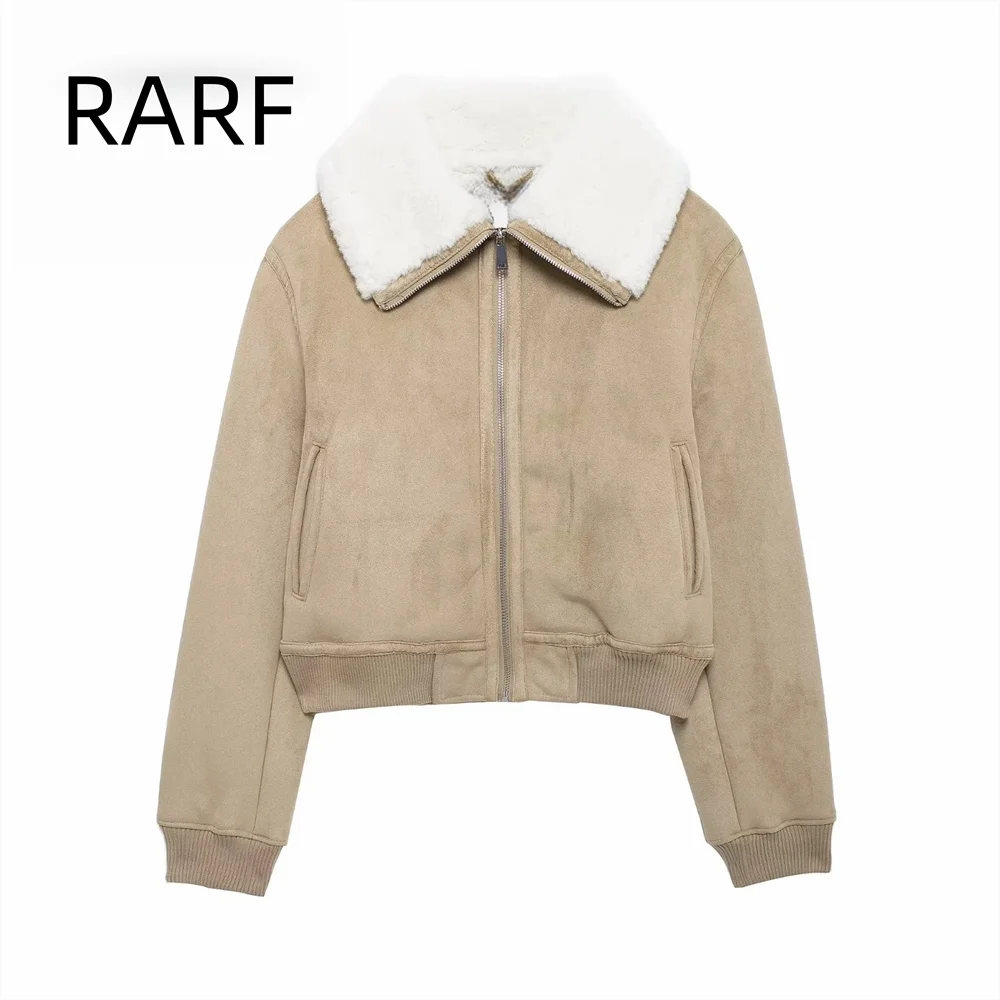 

2024 autumn/winter new fashionable commuting collar fur integrated ribbed hem double-sided jacket jacket