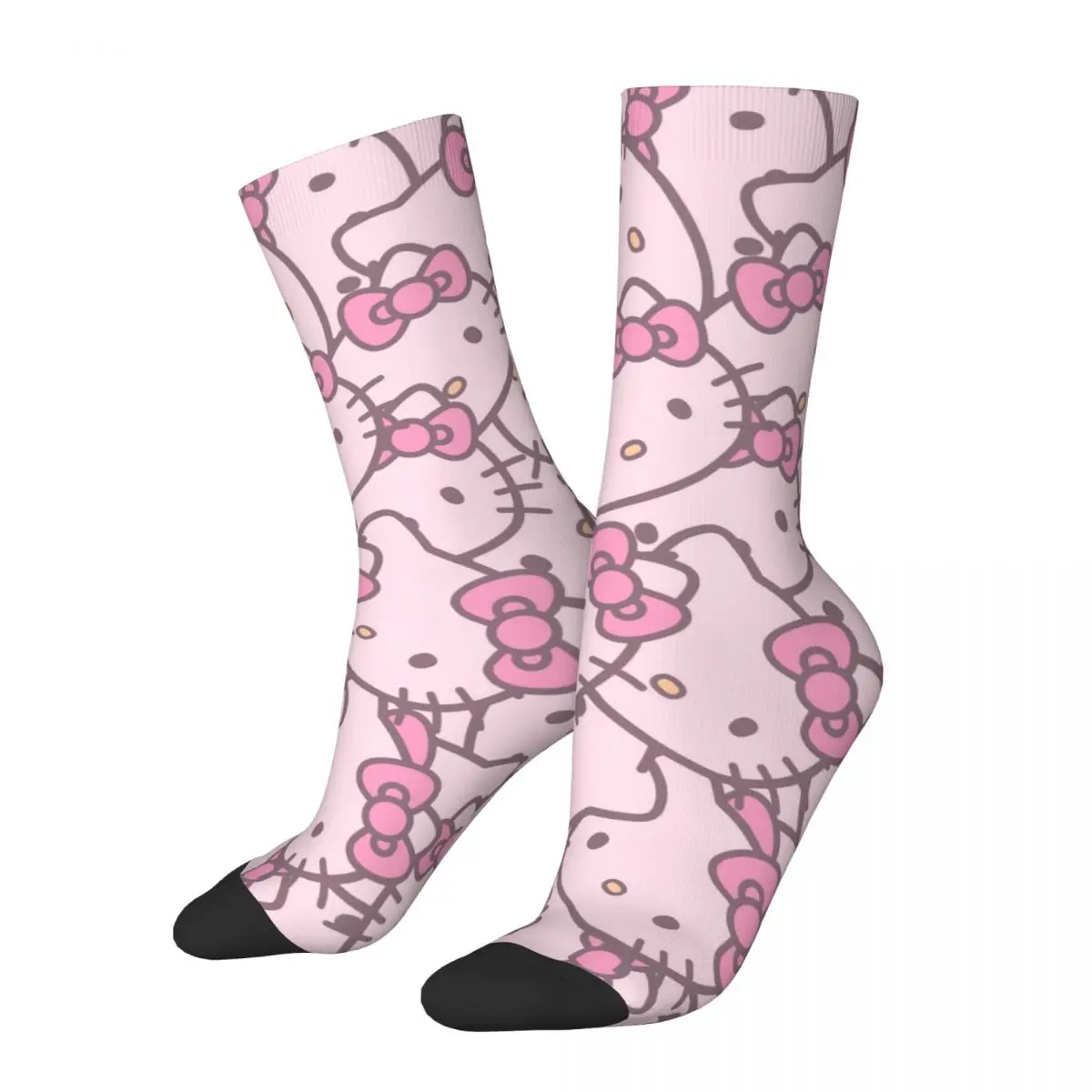 Retro Hello Kitty Face Basketball Socks Kawaii Cartoon Polyester Middle Tube Socks for Women Men Sweat Absorbing