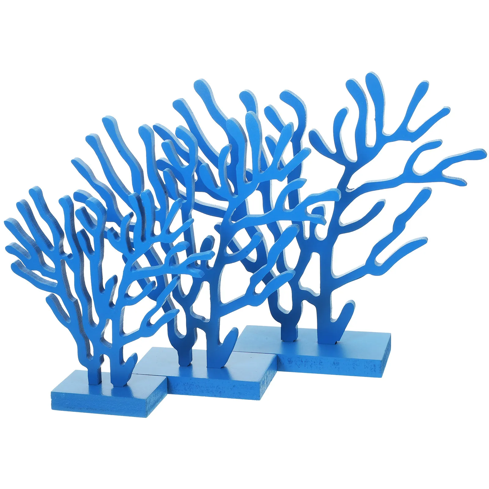 Wood Coral Decoration Set – 3pcs Mediterranean Coastal Tabletop Ornament, Natural Wooden Desktop Decor