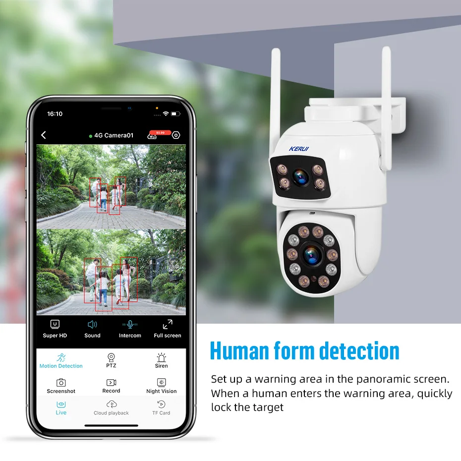 Imagem -03 - Kerui-câmera de Vigilância ao ar Livre 4g Cartão Sim 3k 6mp Lente Dupla ip Segurança Doméstica Cctv Vigilância por Vídeo Detecção Humana Visão Noturna