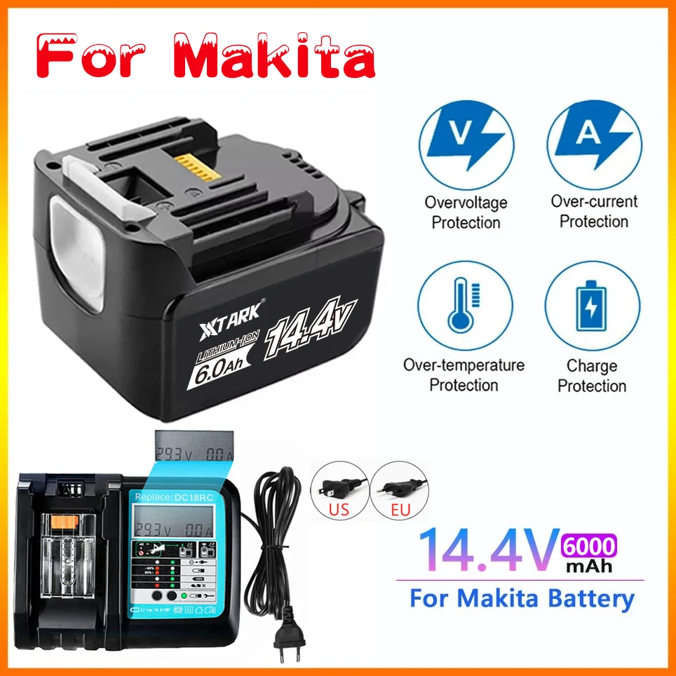 BL1460 14.4V 6000 mAh Li-ion Battery Replacement For Makita BL1430 BL1440 LXT200 BDF340 TD131D With LED Power Tools Batteries