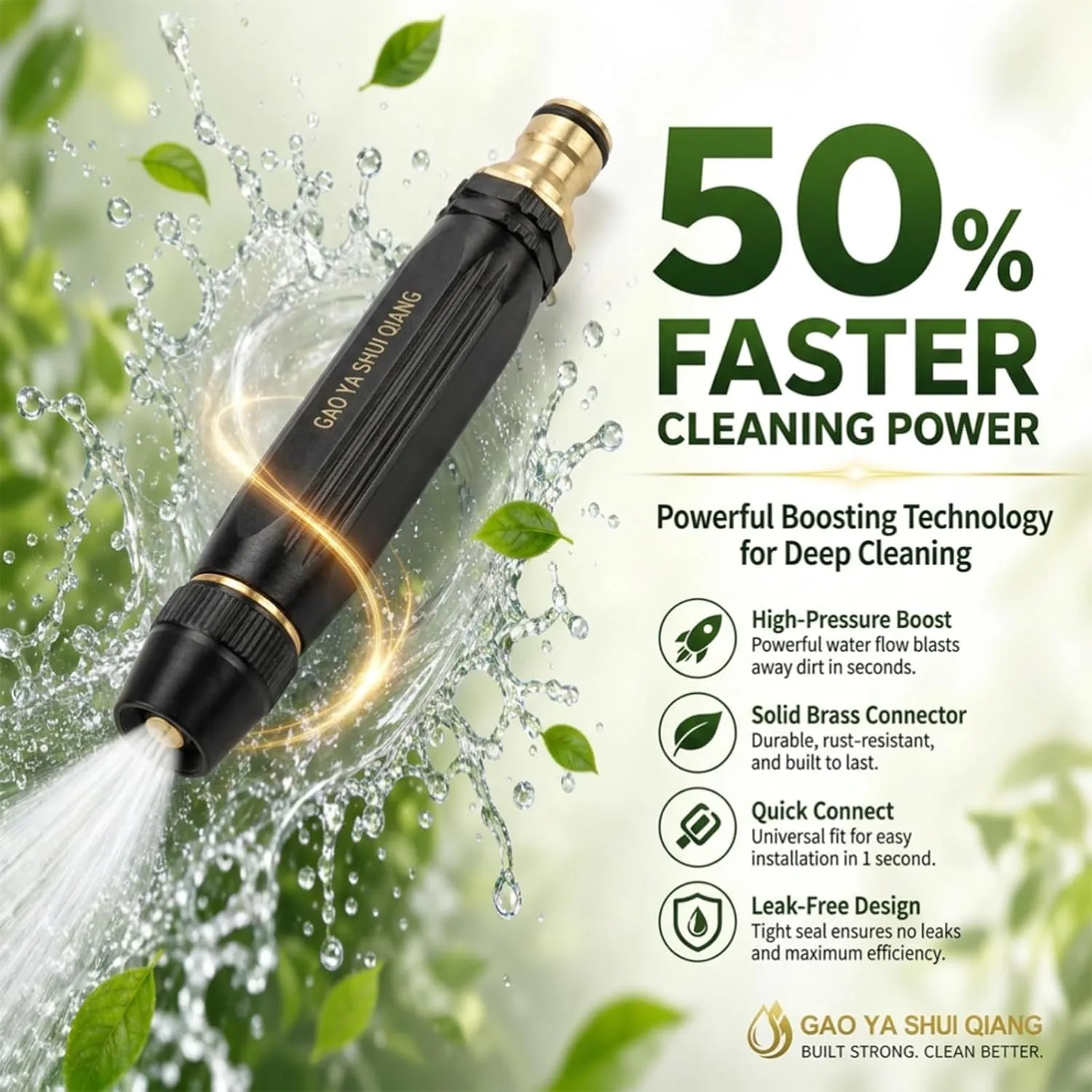 PowerJet 3000PSI High Pressure Water Gun 5-in-1 Nozzle Garden Hose Booster Heavy Duty Car Wash Outdoor Cleaning Tool