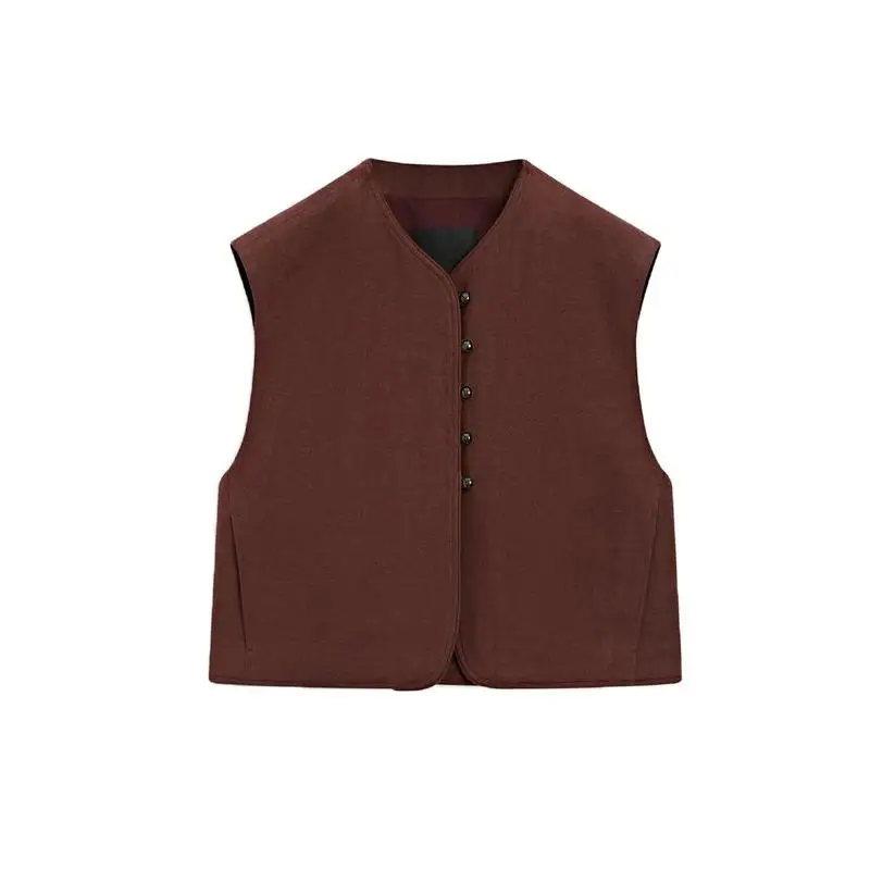 春の新作 レディース エレガントな白いスーツベスト 大人スタイル 中華風 新スタイル Vネック ショート丈 シングルボタン 無地