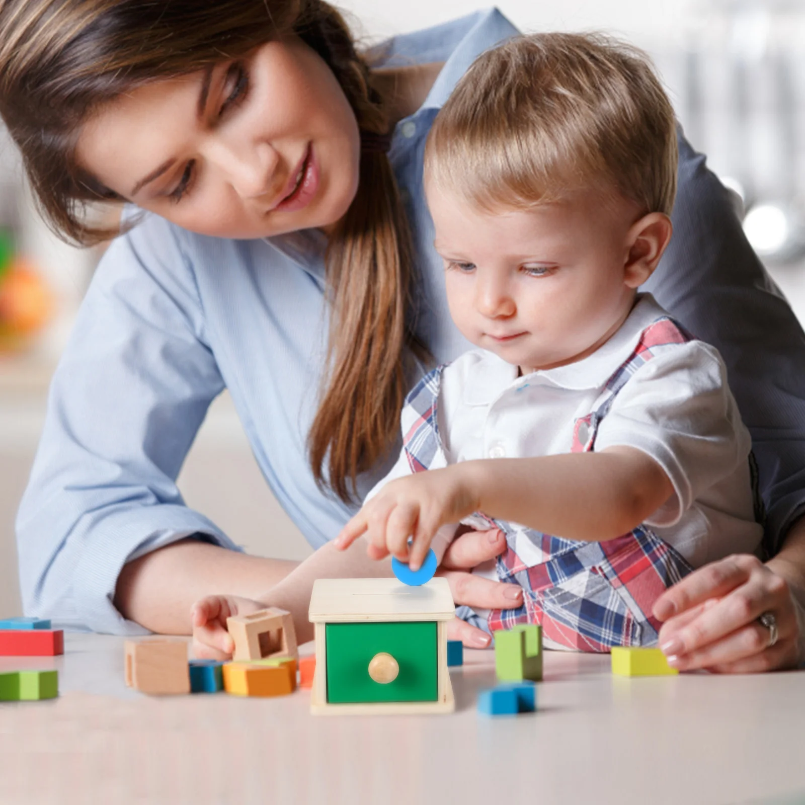 2 set di scatole per monete in legno, puzzle geometrici, blocchi di smistamento, educativi Montessori per i più piccoli, blocchi di legno