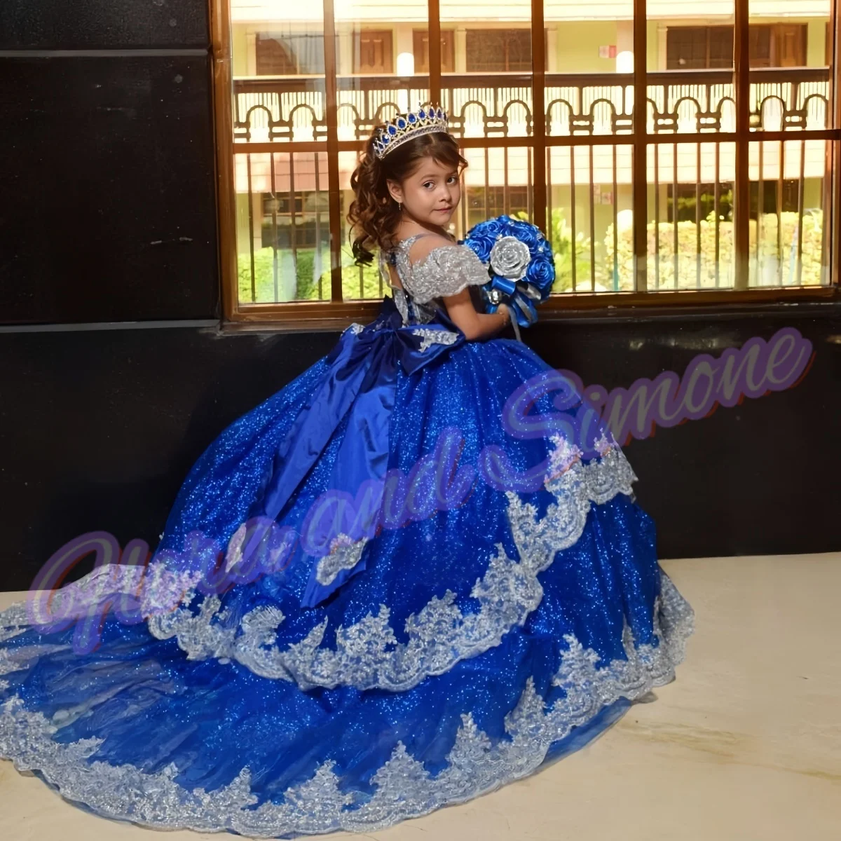 فستان فتاة الزهور مزين بالذهب الأزرق الملكي فساتين سهرة للمناسبات الخاصة وحفلات الزفاف وحفلات الأطفال ملابس فتاة مخصصة #3