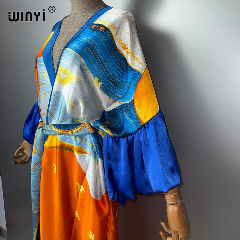 WINYI Abito da festa estivo Kimono Abbigliamento da spiaggia Costume da bagno Cover up Africa donna boho maniche a sbuffo (ed) Cardigan caftano sexy per le vacanze