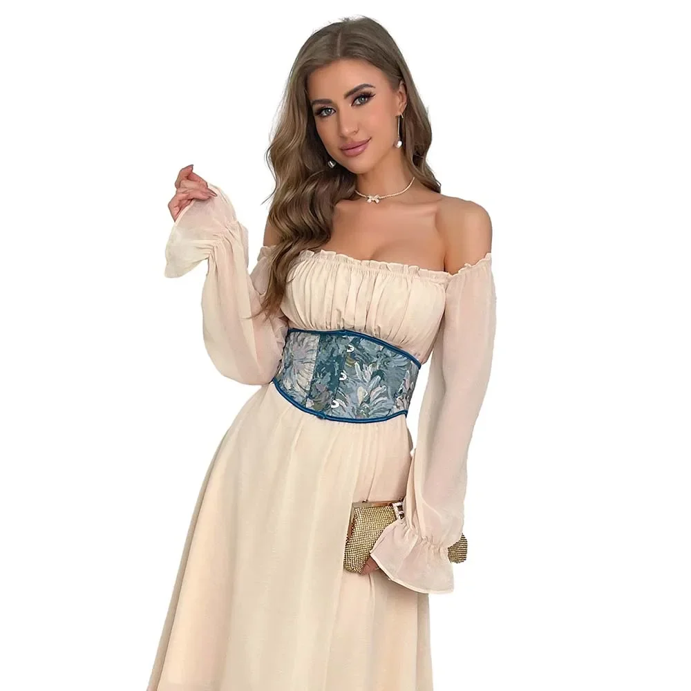 زهرة النفط الطباعة Underbust مشد حزام الخصر Cincher المشكل حزام القرون الوسطى Korset