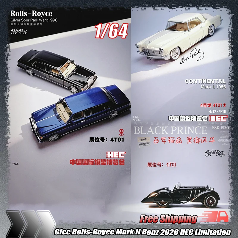 

Новая коллекционная модель 1:64 Gfcc 2026: Rolls-Royce Silver Spur, Park Ward 1998, Continental Mark II 1956, Mercedes SSK 1930. Литая под давлением модель из сплава.