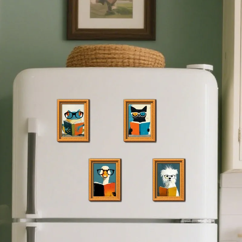 Cartoon Funny Animals Series Dog Chef Double-Layer Wooden Magnetic Photo Frame Fridge Magnet – Home Decor Item Ideal As A Gift
