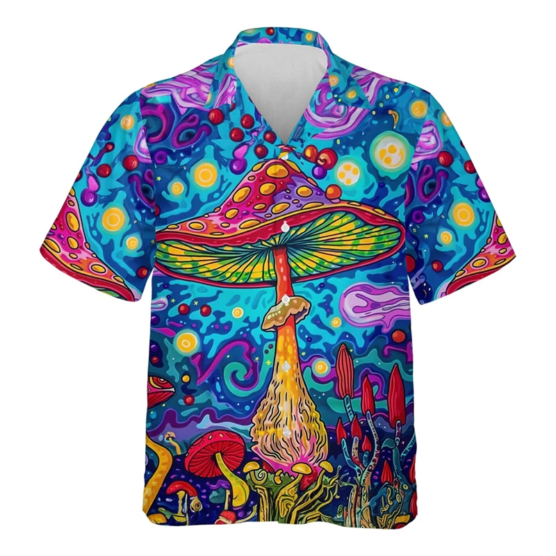 Magic Mushroom 3D Printed Shirts For Men Clothes Personalized Abstract Graphic Beach Shirt Trippy Plant Short Sleeve Male Tops