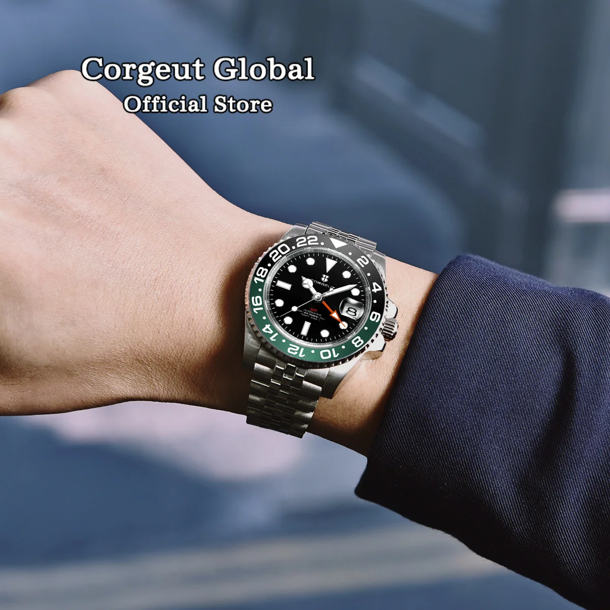 Corgeut Luxury NH34 Mechanical Wristwatch Stainless Steel GMT Watch Top Brand Sapphire Glass Men Watches reloj hombre