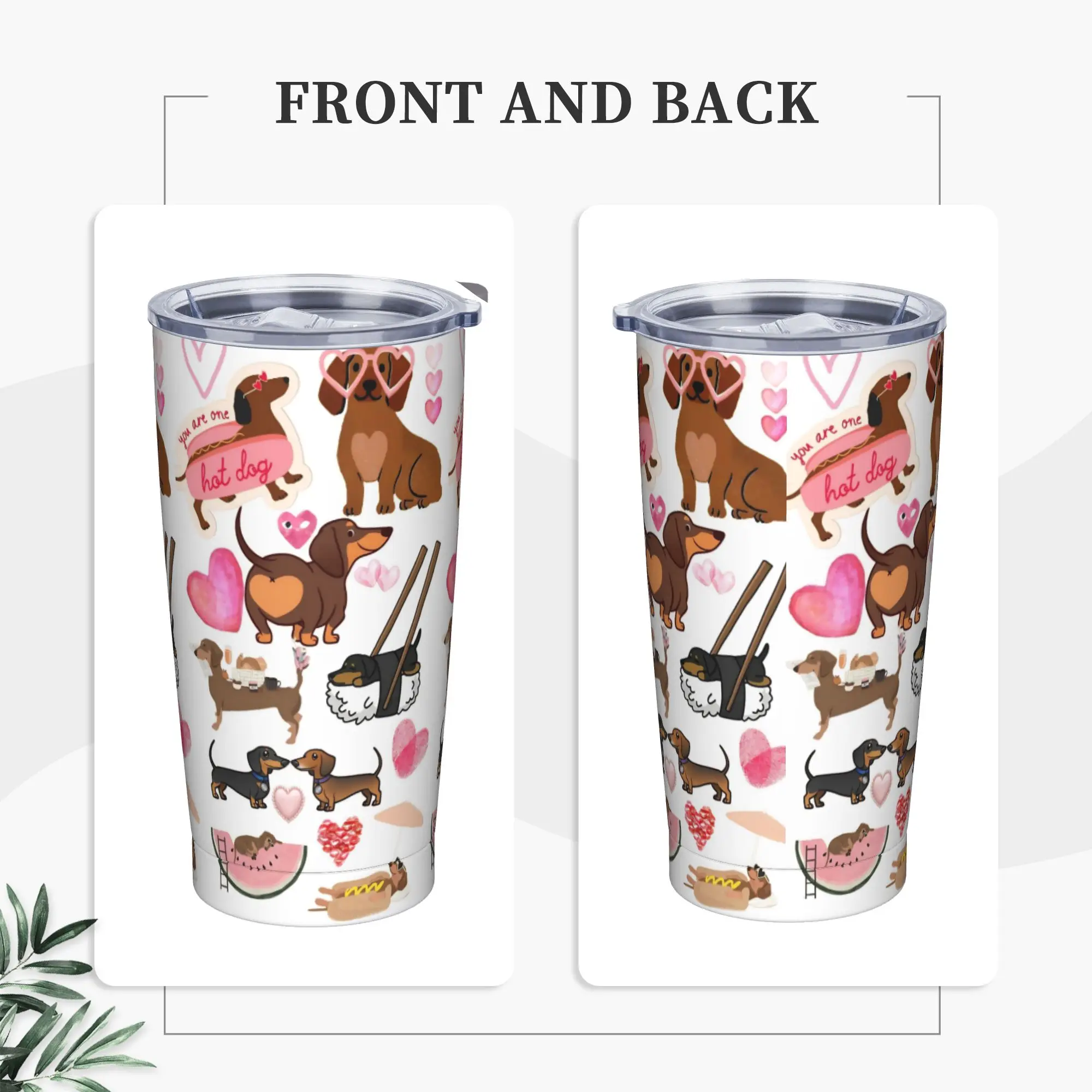 Dachshund Tumbler Vacuum Insulated Dogs Animal Valentine's Day Thermal Cup with Lid Straw Car Mugs Hot Cold Drink, 20oz