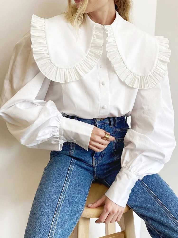 Mumaroho 2023 Autumn Winter Women Lolita Solid White Shirt Long Sleeve Blouse For Women