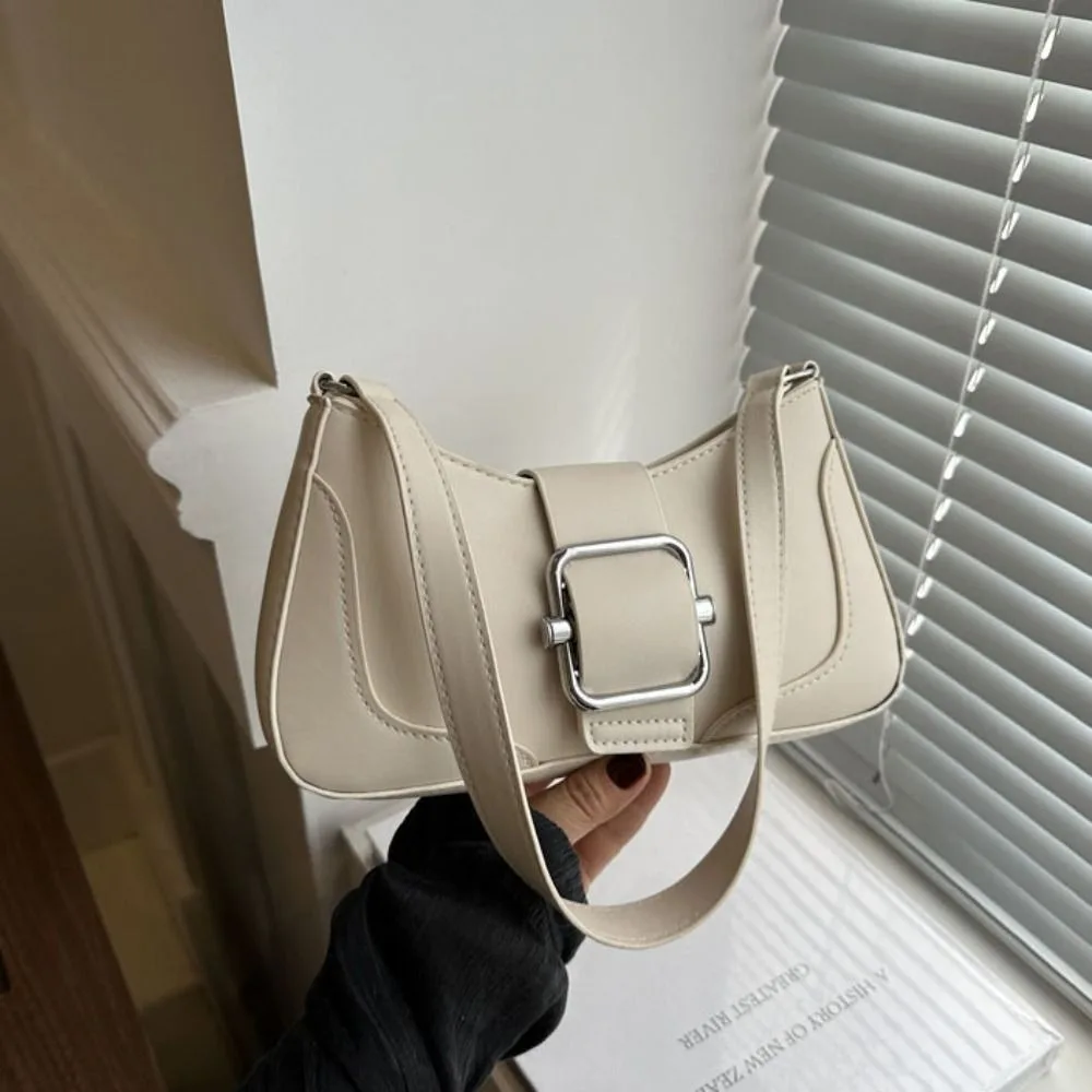 

Fashion Vintage Buckle Shoulder Bag Solid Color Y2k Women's Armpit Bag Leisure Cuasal PU Leather Handbag Purses