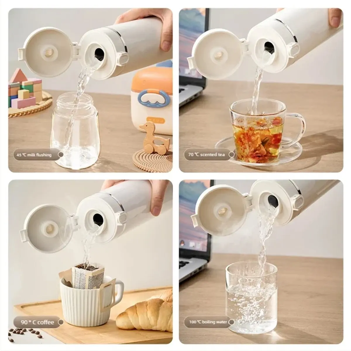 Portable Hinged Lid Electric Water Kettle Home Temperature Adjusting Pot Heating Tea Maker 304 Stainless Steel EU Plug