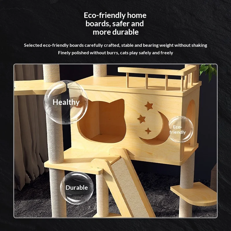 Árbol rascador de madera extragrande para gatos, salto y cueva - imagen 4