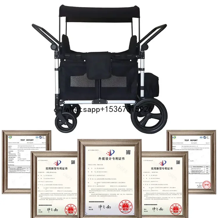 4 Four Seaters Quad Wagon Trolleys Foldable Kids Stroller Wagon Cart Portable Folding Baby Wagon Stroller