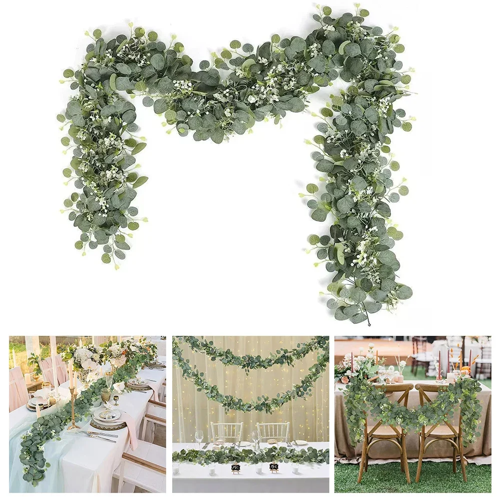 1pc Fake Artificial Eucalyptus Garland Wreath Greenery-Leaf Wedding Vine Plant Home Wedding Festival Decoration Accessories