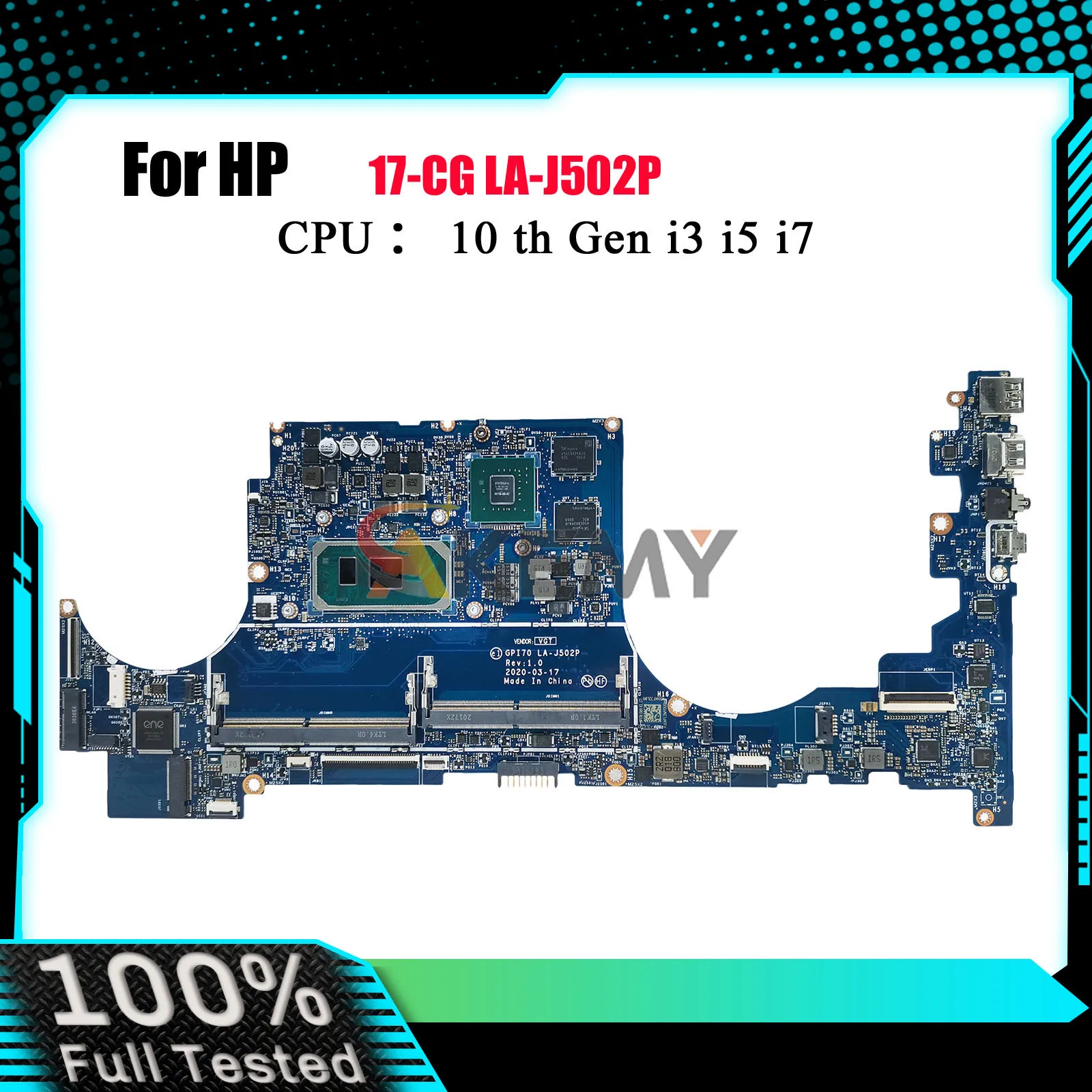 

LA-J502P For HP Envy 17-CG 17T-CG Laptop Motherboard L99254-601 L87978-601 With i5 CPU MX330 2GB GPU 100% Fully Tested