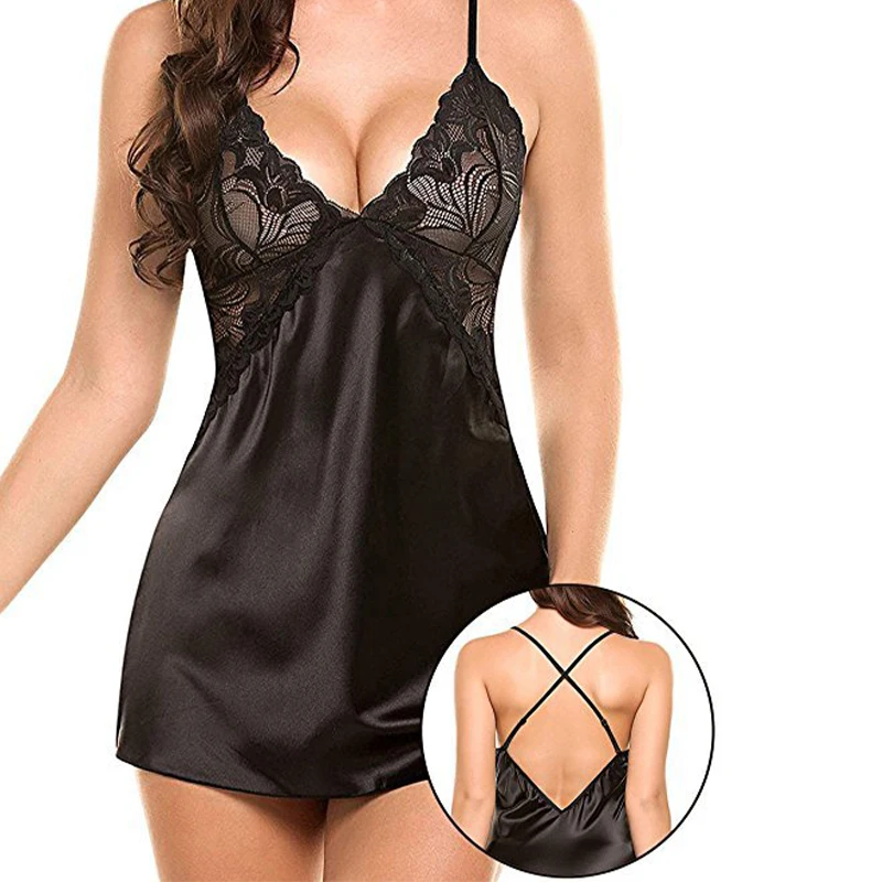 Women Sexy Silk Satin Night Dress Sleeveless Nighties V Neck Comfortable Silk Lingerie Female Lace Pajamas Sleepwear Nightwear