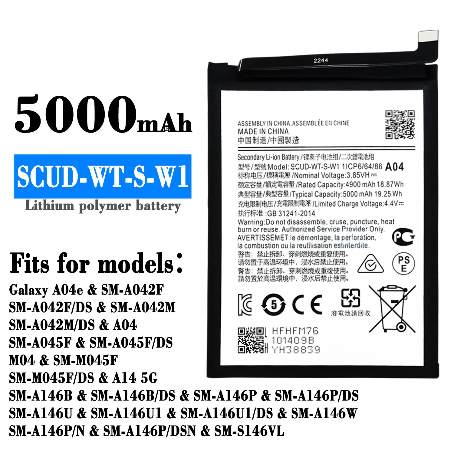 SCUD-WT-S-W1 Bateria para Samsung, Bateria do telefone para SM-A135F, SM-A137F, Galaxy A04, M04, A04E